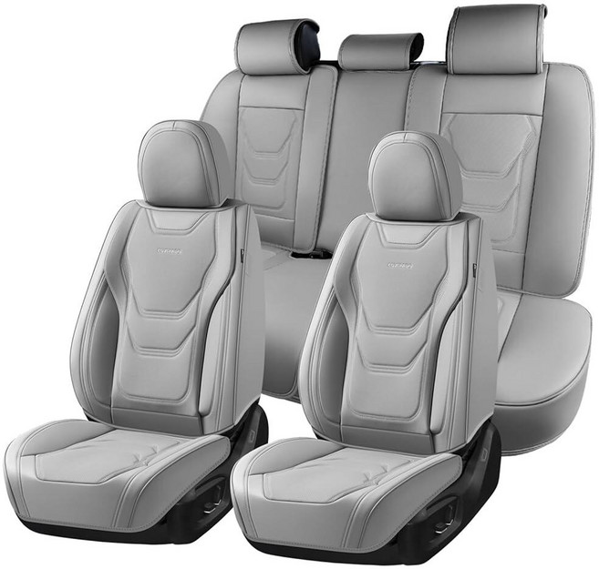 Coverado Car Seat Covers Covers for Cars 5 Seats Full Set Protector Waterproof Nappa Leather Cu, 풀 세트, 회색