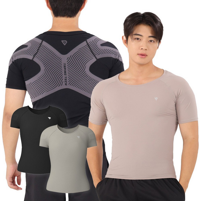 테이핑테크 FW 테이핑웨어 남성용 2장세트 바른자세 기모 반팔 티셔츠 축구 러닝 헬스 주짓수 유도