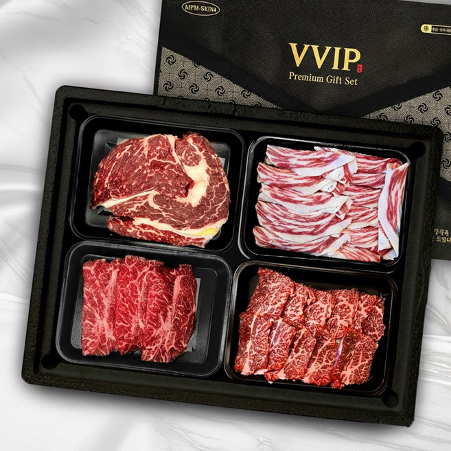 [SSG시그니처] 프리미엄 명작 1++ 투뿔 한우 모듬 선물 세트 생기마루, 200g, 4개