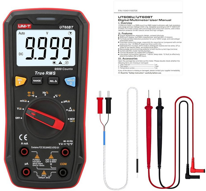 유니티 디지털 멀티미터 테스터 UT139C 전압계 커패시턴스 미터 주파수 측정기 TRMS 6000 카운트 자동수동 범위 설정, UT60BT