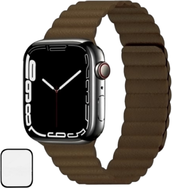 NUBASE 애플워치 호환 마그네틱 솔로루프 레더 가죽 실리콘 스트랩, 06. 브라운, 1개