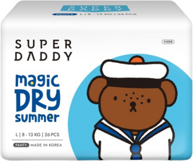 슈퍼대디 미피 매직드라이 썸머 팬티형 기저귀 대형(8~13kg), 대형(L), 260매