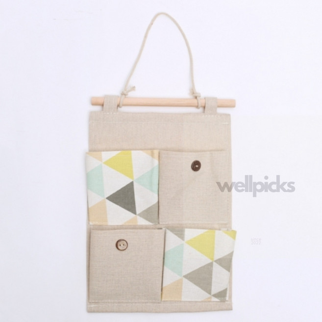 웰픽스 린넨 벽걸이 포켓 수납함 4칸 벽걸이형수납함, 색상