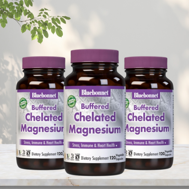 블루보넷 버퍼드 킬레이트 마그네슘 알비온 원료 16주분, 120정, 3개