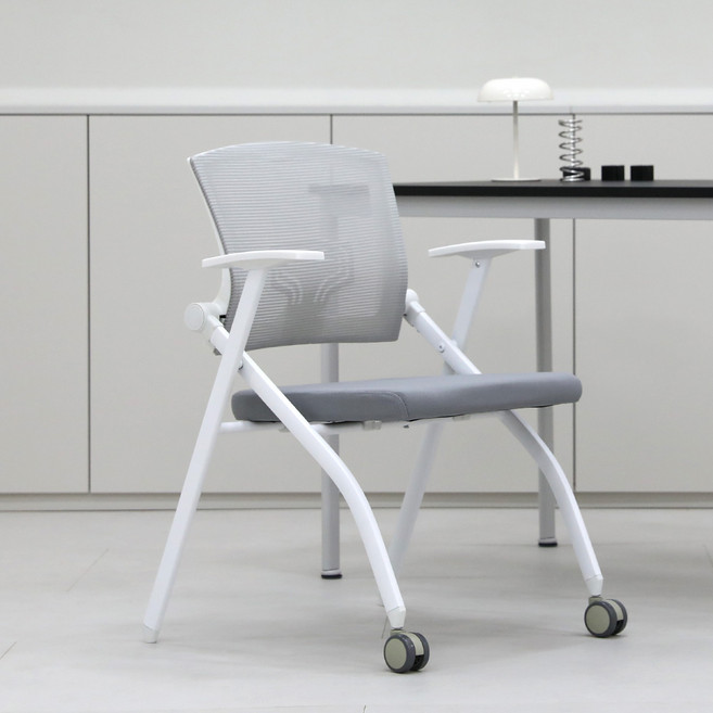 린백 LB112S 접이식 사무용 사무실 학생 책상 공부 요추 메쉬 컴퓨터 회의실 폴딩 멀티 의자, 그레이, LB112SW(화이트프레임)