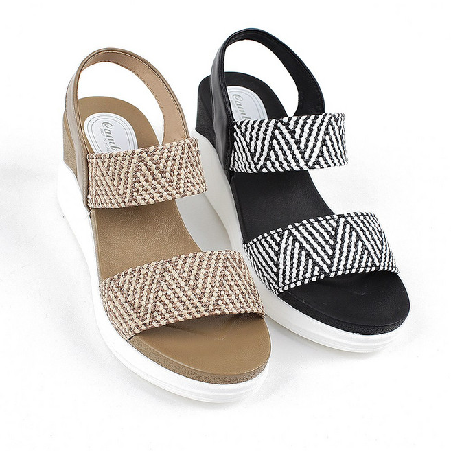 [국내제작] 여성 여름 샌들 통굽 쿠션 슬링백 여성 웨지 7cm