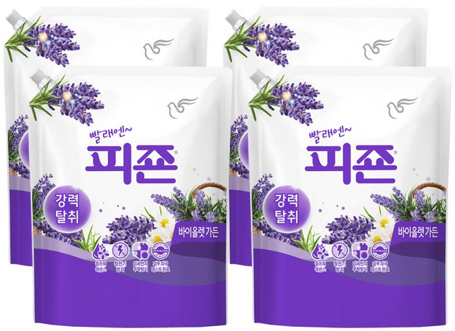 피죤 강력탈취 섬유유연제 퍼플라벤더 리필, 2.1L, 4개