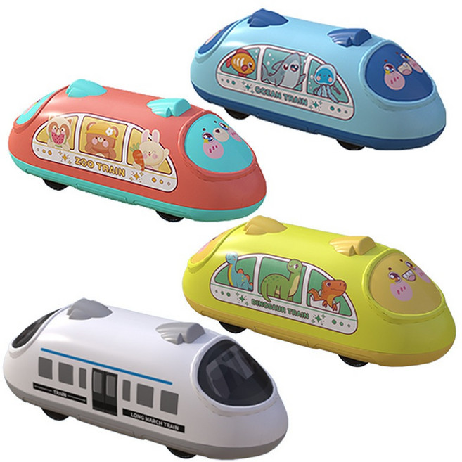 兒童迴力高鐵玩具 動物園/海洋/恐龍/長征列車款式, 超值套組4個裝【每款各1】, 1個