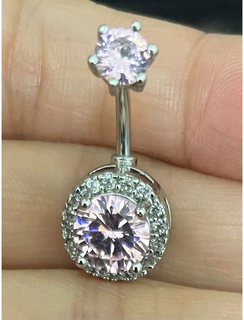 不鏽鋼肚臍環 閃亮寶石飾品, 粉鑽, 1個