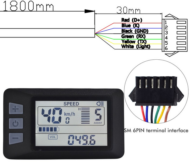 전기 자전거 디스플레이 LCD LED 키트 부품용 컬러 스크린 24V 36V 48V 60V 72V E 스쿠터 패널, P3H SM 6PIN, 09 P3H SM 6PIN