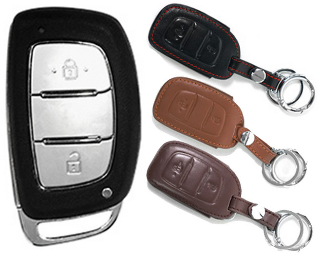 현대 호환 2버튼 스마트 키 가죽 차키 케이스 키홀더 / 포터2 일렉트릭 포터 호환, 블랙, 현대2버튼(L54)