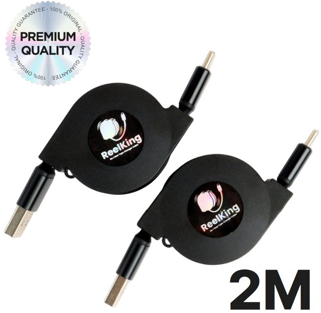 Reelking (1+1) 자동감김 C타입 고속 릴케이블 데이터전송, 2개, 블랙, 2m