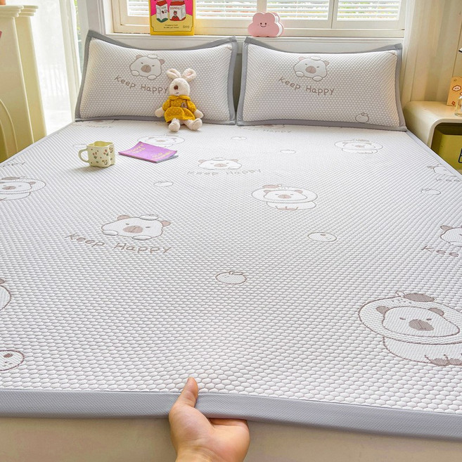 7월 여름 알몸 수면 아이스 두두 냉매트 3종 세트 침대 시트형 아이스 실크 에어컨 부드러운 매트 세탁기 사용 가능 얇은 패드, 150x200cm[단일 매트], 카피발라-카 [플랫 스타일--세탁기 사용 가능]