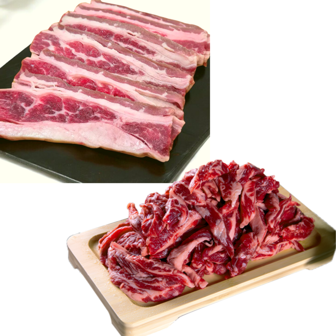 [빌리푸드] 청정 수입 소고기 우삼겹200g+소갈비살200g 구이용, 1세트, 400g