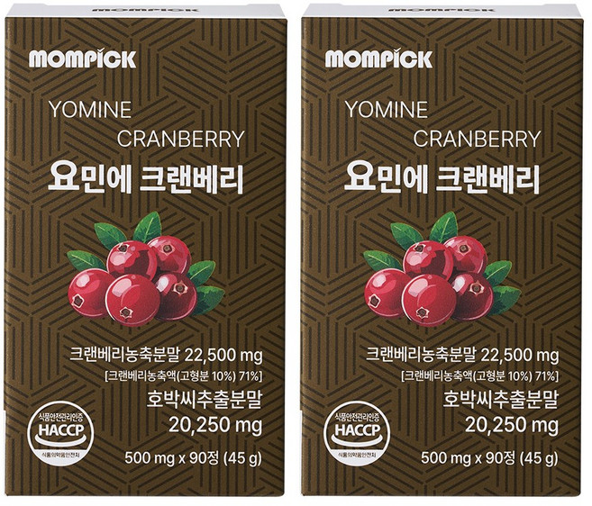맘픽 요민에 크랜베리 정품 식약청인증 해썹, 2개, 90회분