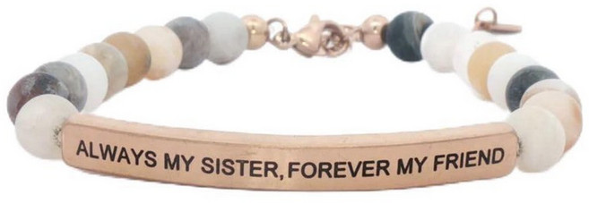 THE INSPIRATION CO. Always My Sister Forever Friend Bracelet - Bamboo Agate Gemstone Beaded with E