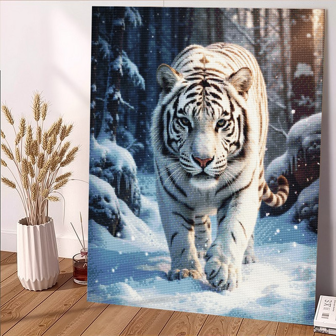 wonderful live 보석십자수 대형 DIY 키트 캔버스형 액자 풍경 인물 해바라기 꽃식물 부엉이 40 x 50 cm, 1개, 백호설경