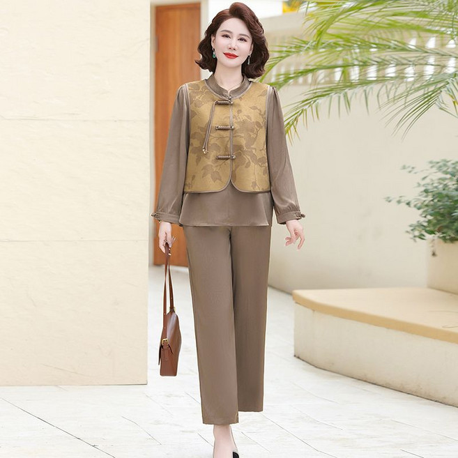 COSYEVNO 중년 여성 세트 봄 가을 빅 사이즈 패션 조끼 상하 3종 세트 lyjtz11