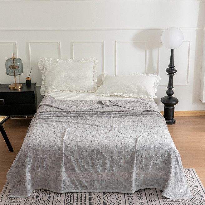 자카드 면 여름이불 성인용 순면 에어컨 담요 침대시트 빈티지 스타일 가정용 퀼트, 유럽식 그레이