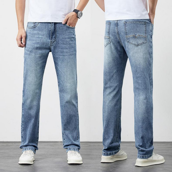 wassup 남성용 봄여름 청바지 얇은 일자핏 슬랙스바지 스판 빅사이즈 통바지