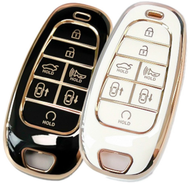 쥬롬 현대 기아 호환 TPU 자동차 키케이스 2개 화이트+블랙, HB7