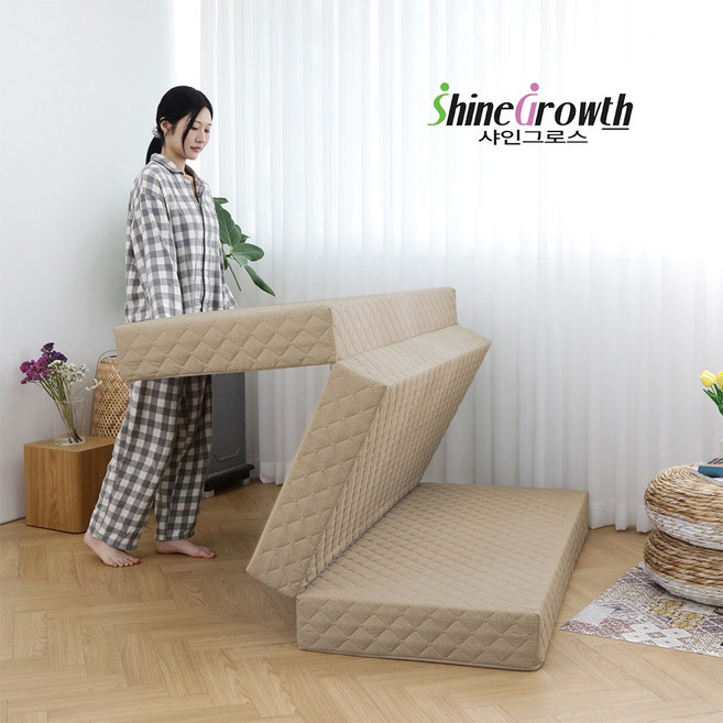샤인그로스 (생활방수/항균) 3단 접이식 매트리스 HR폼 허리탄탄 아침개운 100% 국내산, 7cm, 브라운