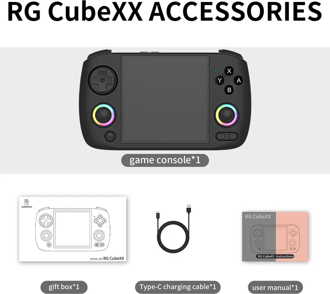 ANBERNIC RG Cubexx 레트로 핸드 게임 콘솔 Linux 64bit 3.95 "IPS 720720 화면 지원 WiFi 블루투스 스트리, 01 CHINA, 01 64G, 02 Black