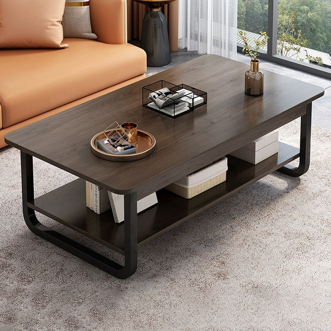 하루꿈 거실 테이블 소파 2층 심플 탁자 수납 티테이블, 브라운