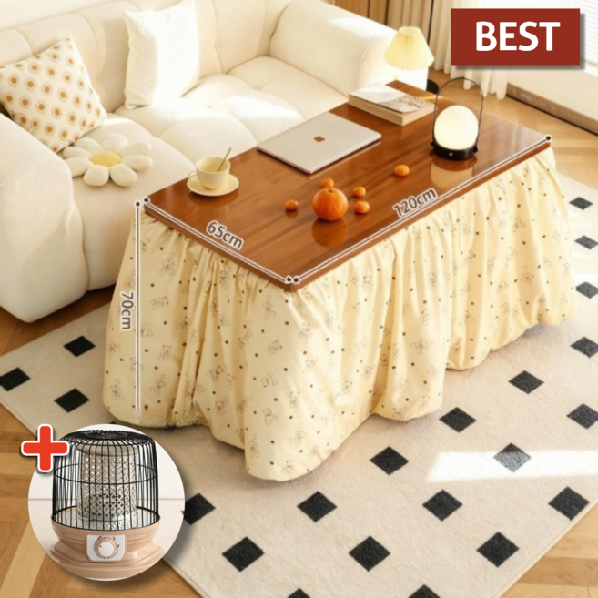 따숨방 70cm 높은 코타츠 입식 테이블 원목 수납 접이식 소파테이블 (이불세트), 모카 브라운120