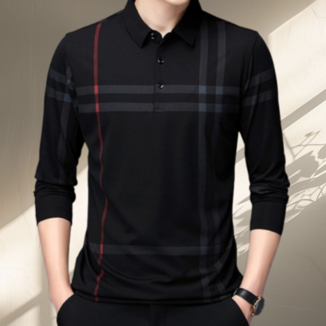 코엑티 남성 봄 가을 체크 포인트 카라 긴팔 티셔츠
