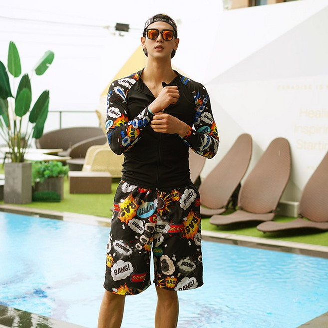 조이할리 뱅뱅 집업 남성 래쉬가드 보드숏 상하의세트, 블랙