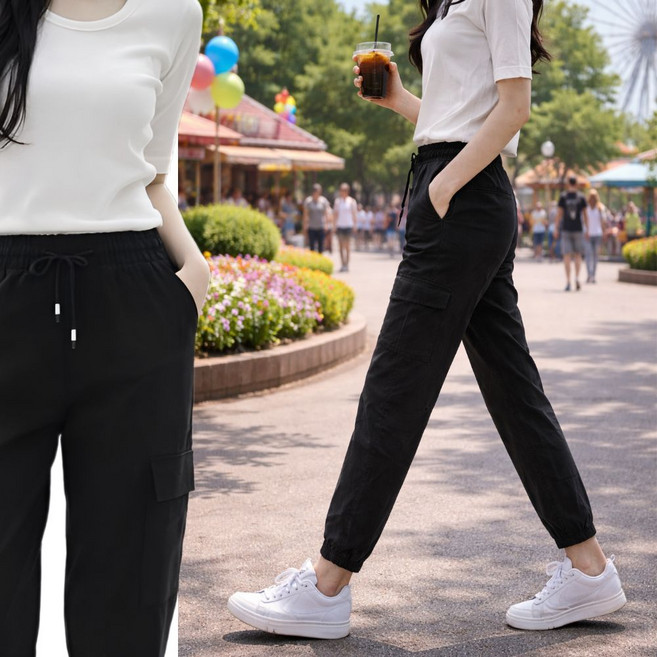 여성조커팬츠 여자조거 키작녀 카고 밴딩 스판 봄 가을 편한 바지