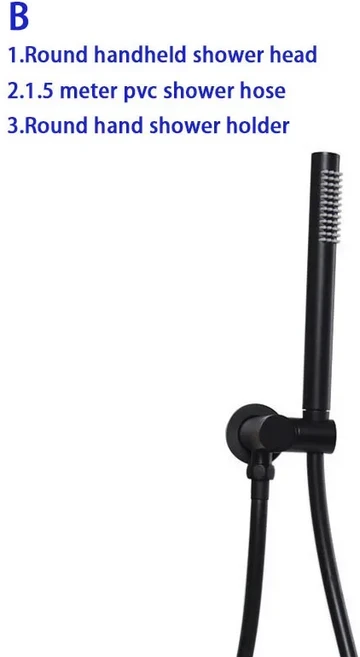 매트 블랙 황동 핸드 샤워 헤드 회전 홀더 PVC 호스 욕실 액세서리 원형 및 정사각형, 01 B
