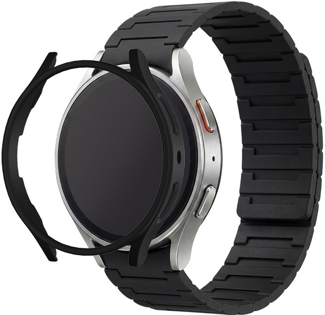 티엑스엘엑스 갤럭시워치 실리콘 마그네틱 자석 스트랩 + 케이스 세트, 1개, 블랙