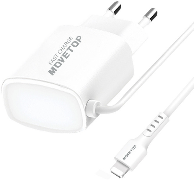 무브탑 18W 라이트닝 - 8핀 - 일체형 고속충전기, 1개, 화이트