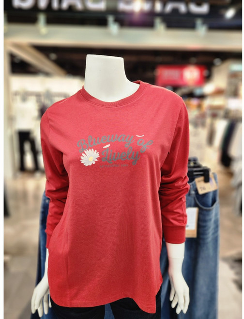 뱅뱅 여성 시보리소매 라운드넥 티셔츠 NTL707