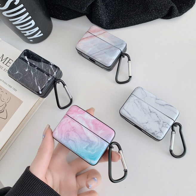 믹스더마켓 아이폰 사각 스퀘어 대리석 마블 에어팟 케이스, 화이트, 에어팟(1세대/2세대)