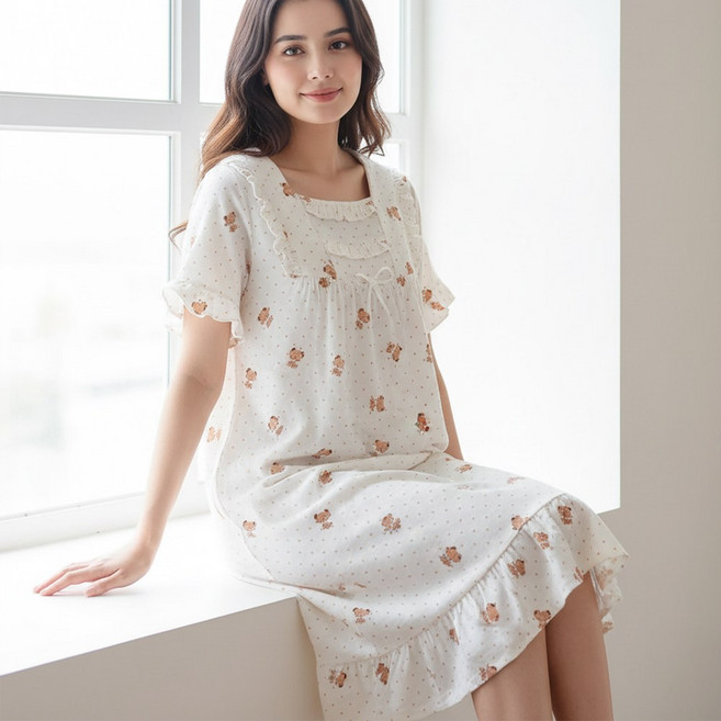 캐리루시 여성 시원한 요루 스퀘어넥 프릴 반팔원피스