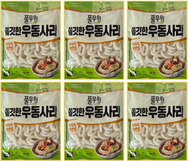 풀무원 쫄깃한 우동사리 (1인) 개별포장 실온보관, 6개, 180g
