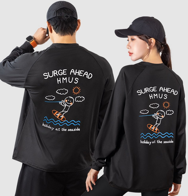 남성 여성 루즈핏 래쉬가드 커플 상의 긴팔 수영복 빅사이즈 스포츠웨어 자외선차단 체형커버