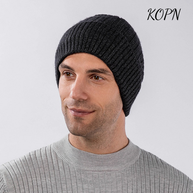 KOPN 가을 겨울 단색 기모 비니 남성 패션 백합 두께 보온 커버 털실 모자