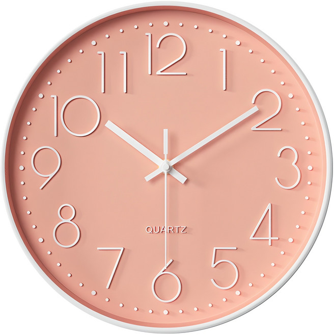 루아즈 인테리어 무소음 원형 아날로그 베이직 벽시계 30cm, 핑크
