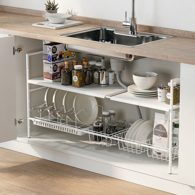 오틀리 올인원 길이조절 모두수납 싱크대 하부장 정리 선반, 1단 실속 패키지, 1개