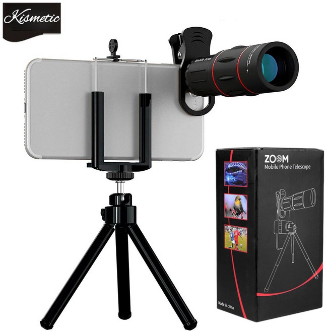 Kismetic18X 고배율 휴대폰 망원렌즈+삼각대 세트 콘서트 촬영 직캠 최적화, 1개, 블랙