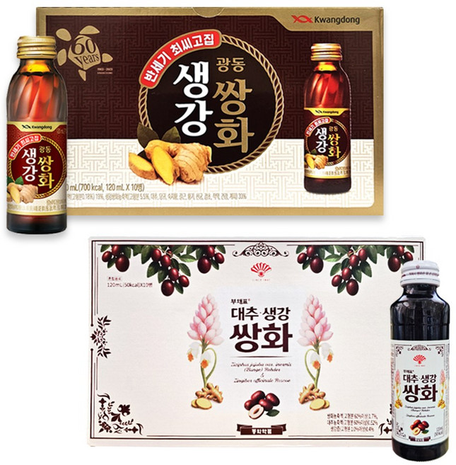 광동 생강쌍화 10병 + 부채표 대추 생강쌍화 10병 1세트, 1개, 120ml