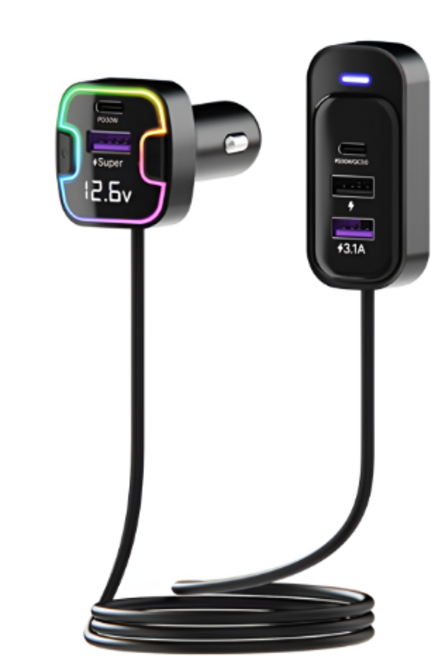 아이엠듀 차량용 디스플레이 5포트 멀티 고속 시거잭 충전기 120W, YQ8 (고속충전), 블랙