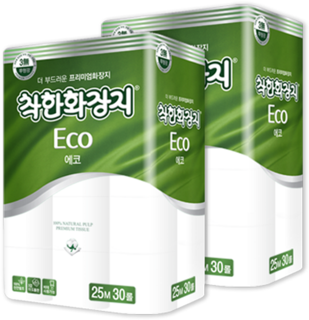 착한화장지 에코 3겹 화장지 25m 30롤 2팩(60롤), 2, 30개입