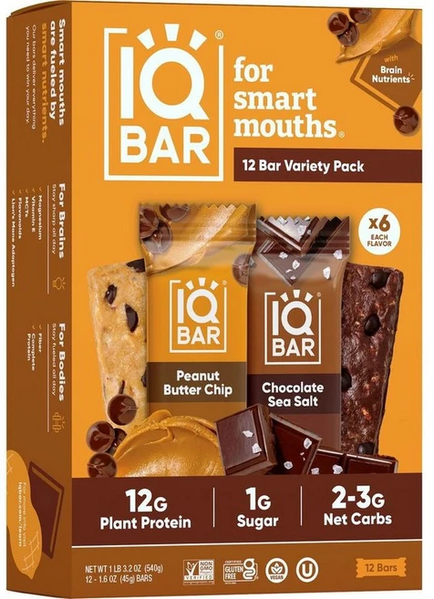아이큐바 플랜트프로틴바 버라이어티팩 12개입 IQBAR Plant Protein Bar Variety Pack 12pk, 1개, 700g - 쿠팡