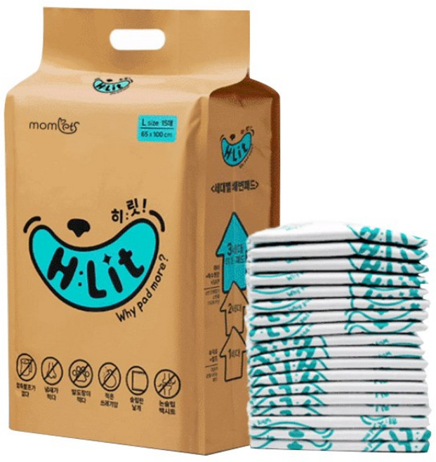 악취 냄새 없는 다견 대형견용 강아지 히릿배변패드, 1세트, 15개입