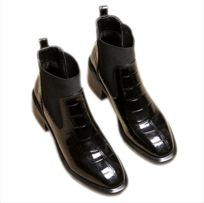 플라이슈 겨울 스판 여성 에나멜 통굽 5.5cm 첼시 부츠 6306-1